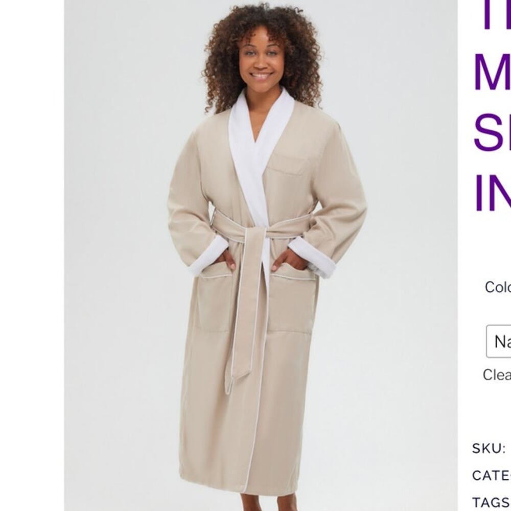 EUC The Lodge at Pebble Beach Lined Terry/ Modal Robe in Tonal Cream Women’s Med